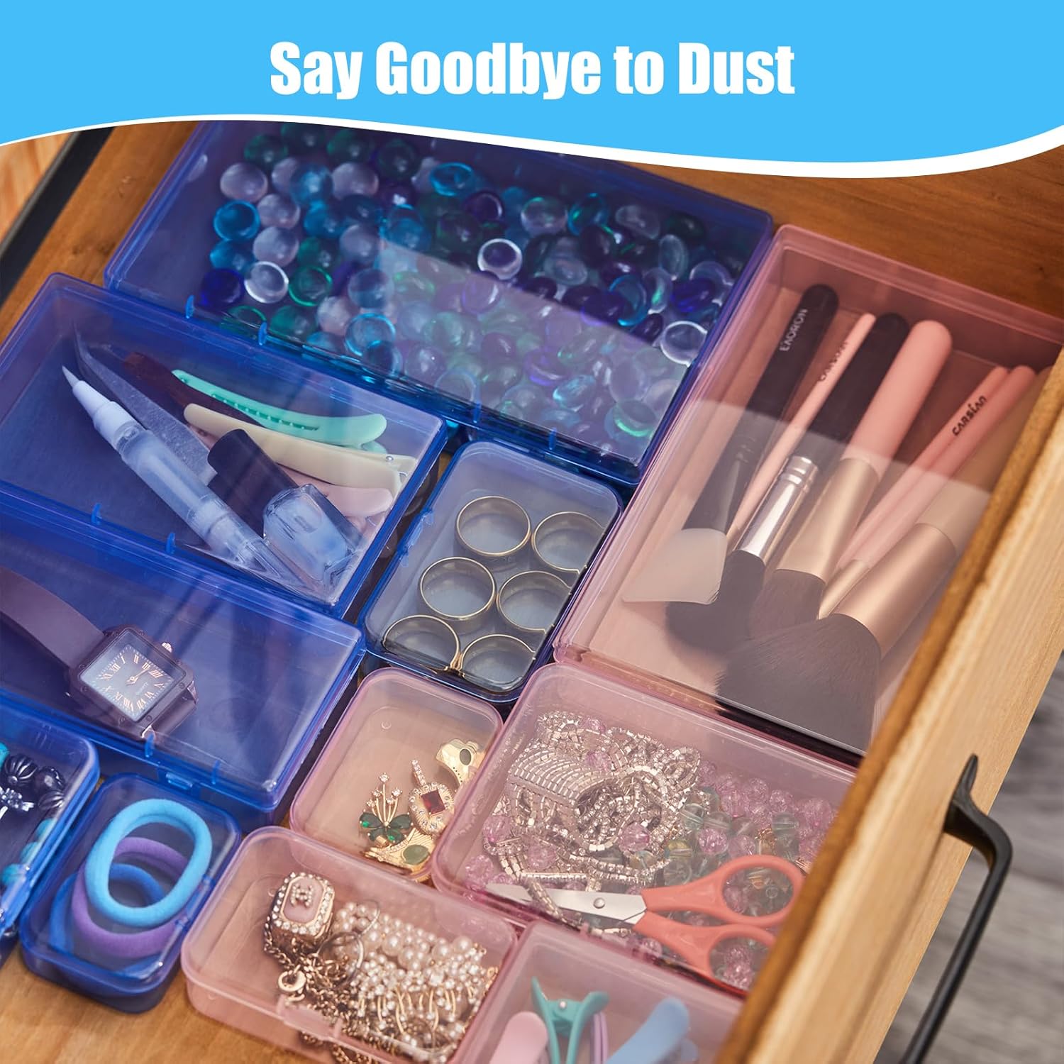 Goodma 36 Pieces Mixed Sizes Rectangular Empty Mini Plastic Organizer Storage Box Containers with Hinged Lids for Small Items and Other Craft Projects (Pink)