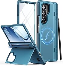 JUESHITUO für Samsung Galaxy Z Fold 7 Hülle mit S Pen Slot (No S Pen) & Versteckter Ständer & Scharnierschutz & Displayschutzfolie, Dünn Stoßfest Kratzfest Case Handyhülle für Galaxy Z Fold 7, Blau
