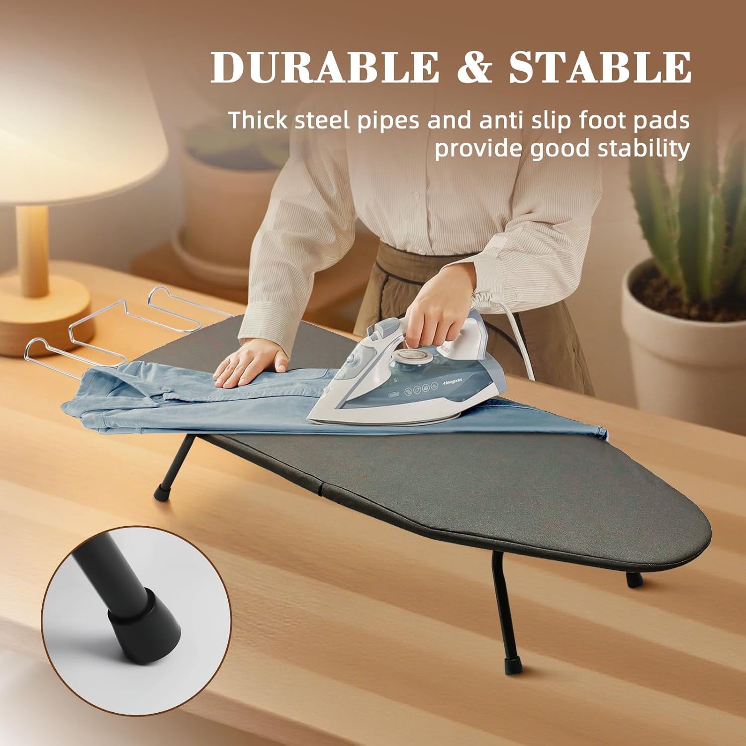 Mini Ironing Board Tabletop Ironing Board Compact Foldable Iron Board Thick Steel Tube with Heat Resistant Covers, Iron Rest for Dorms, Apartment and Travel,Gift for Women(Dark Grey)