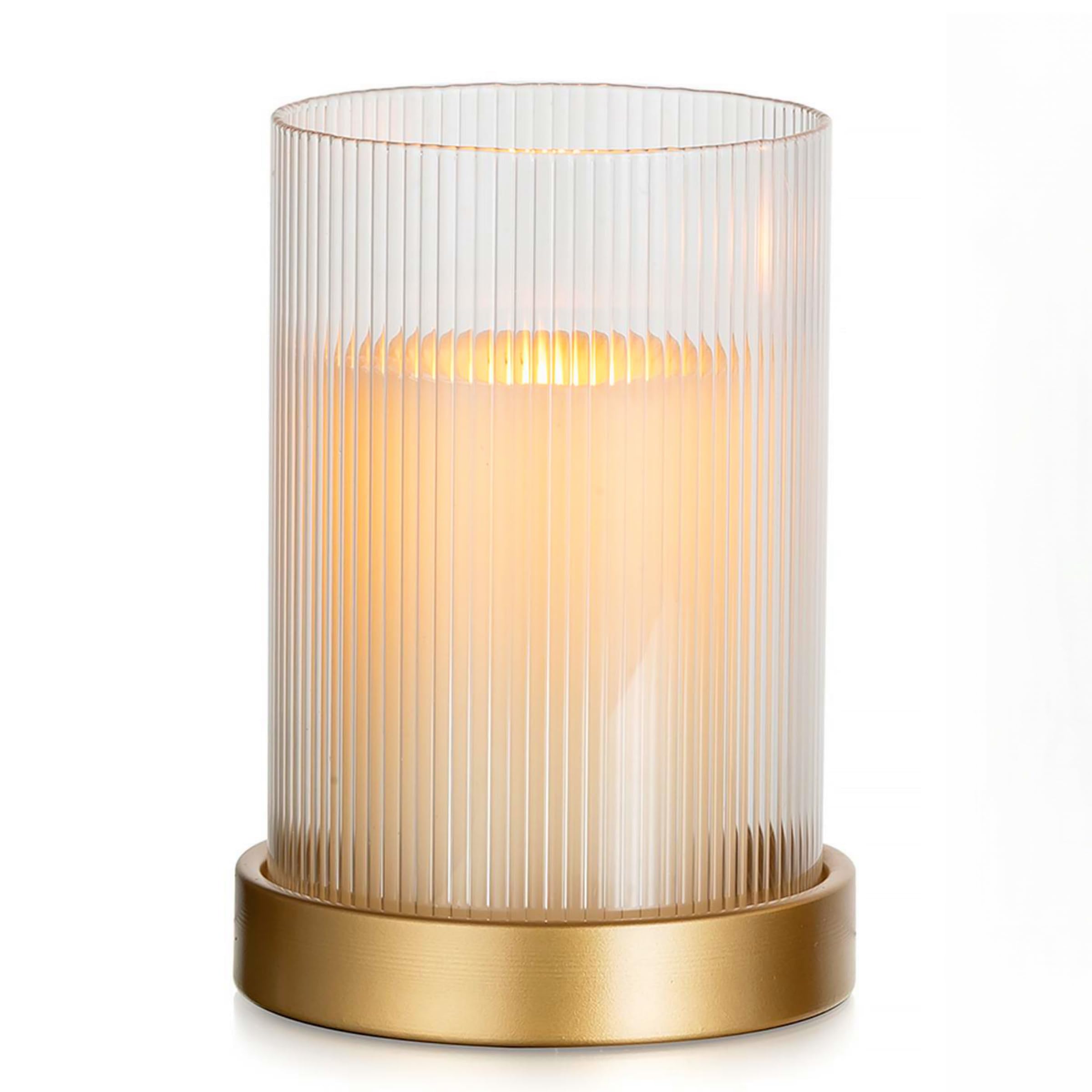 Glasseam Ribbed Pillar Candle Holder:Black Candle Plate with Glass Cylinder