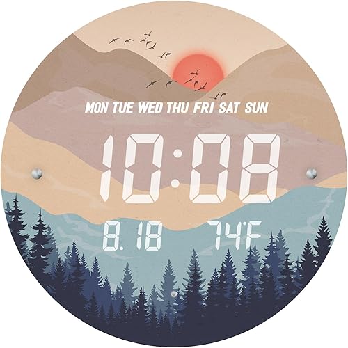 Miniatura 8 de Reloj de pared digital inteligente iluminado con puesta de sol automático con calendario de temperatura y tiempo, relojes de pantalla grande, reloj