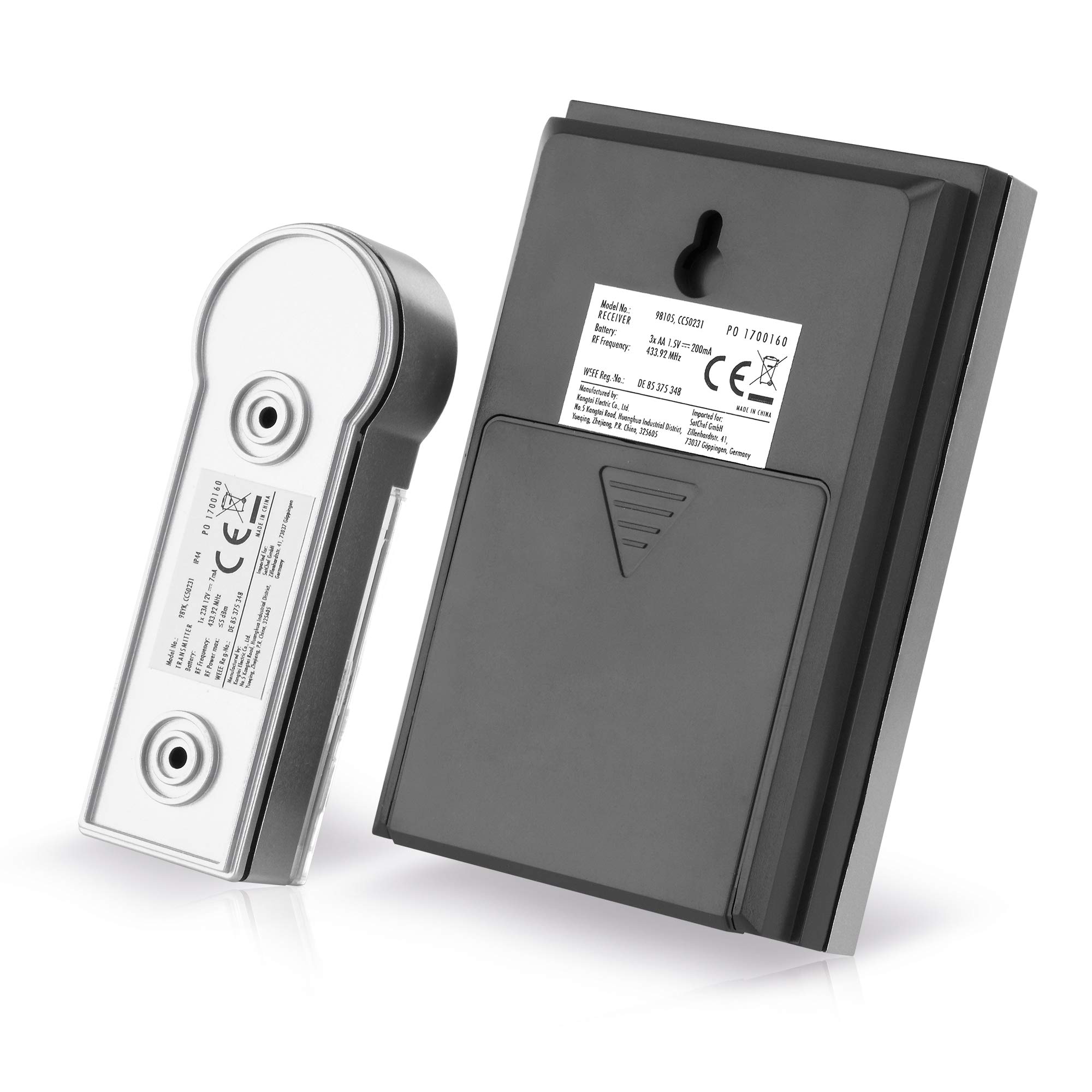 conecto Juego de Timbre inalámbrico, pulsador y Timbre, Alcance de 100 Metros, 16 Tonos de Llamada, inalámbrico, Funciona con Pilas, Plateado