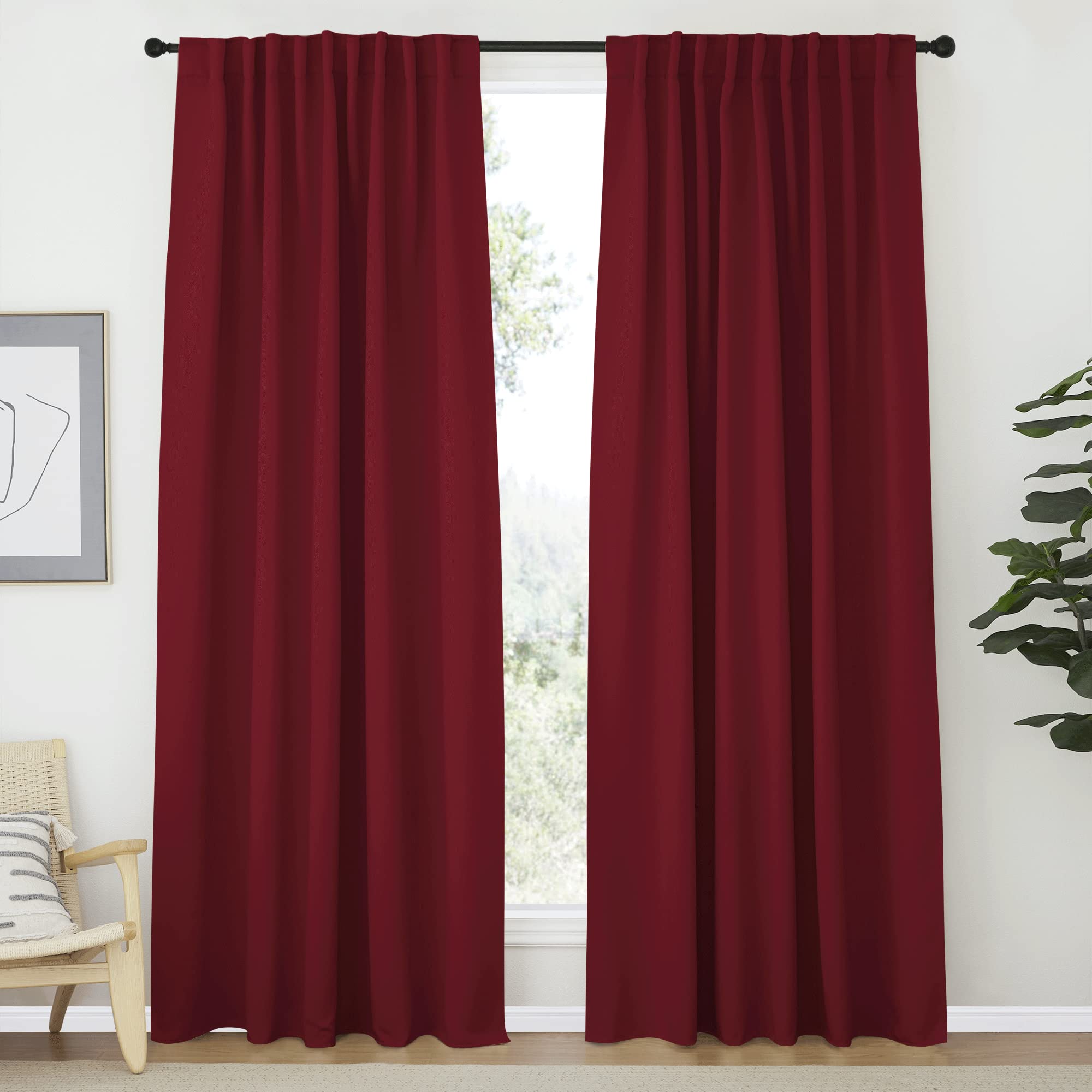 NICETOWN Christmas Burgundy Blackout Window Draperies Curtains - (Red Color) 70 inches x 84 inches, Double Panels, Decoration Thermal Insulated Blackout Drapes/Panels