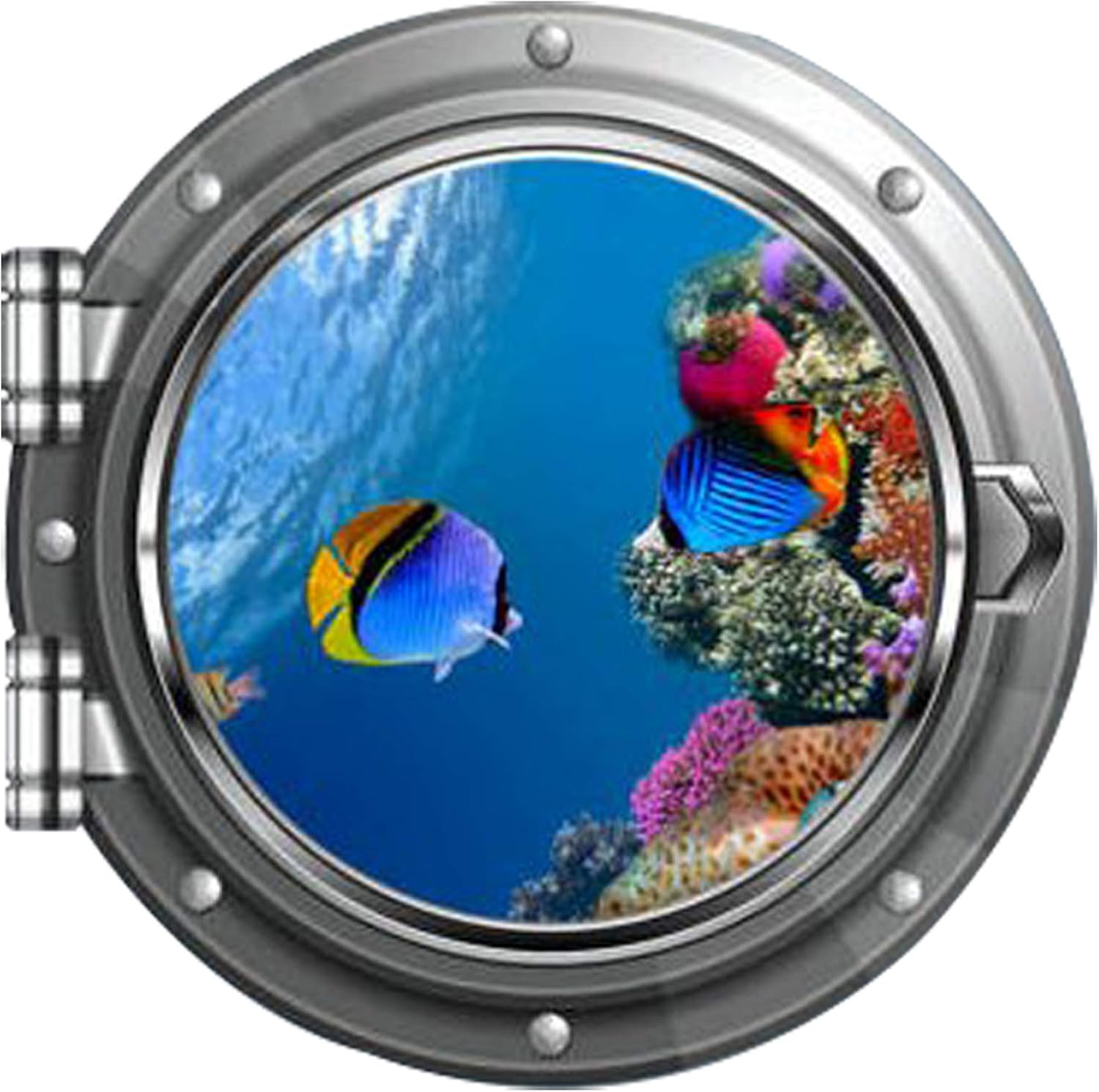 Reef Fish 3D Decal Round Porthole Removable Vinyl Peel & Stick Wall Decor Sticker (MYS78-Large)