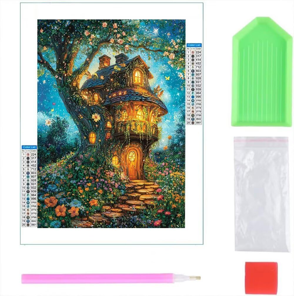 Diamentowe zestawy artystyczne, pełne wiercenie dla dorosłych, domek na drzewie, kwiat dziecięcy zestaw do malowania diamentowego, DIY, pełne wiercenie, kryształ, haft, rzemiosło, poprawa umiejętności
