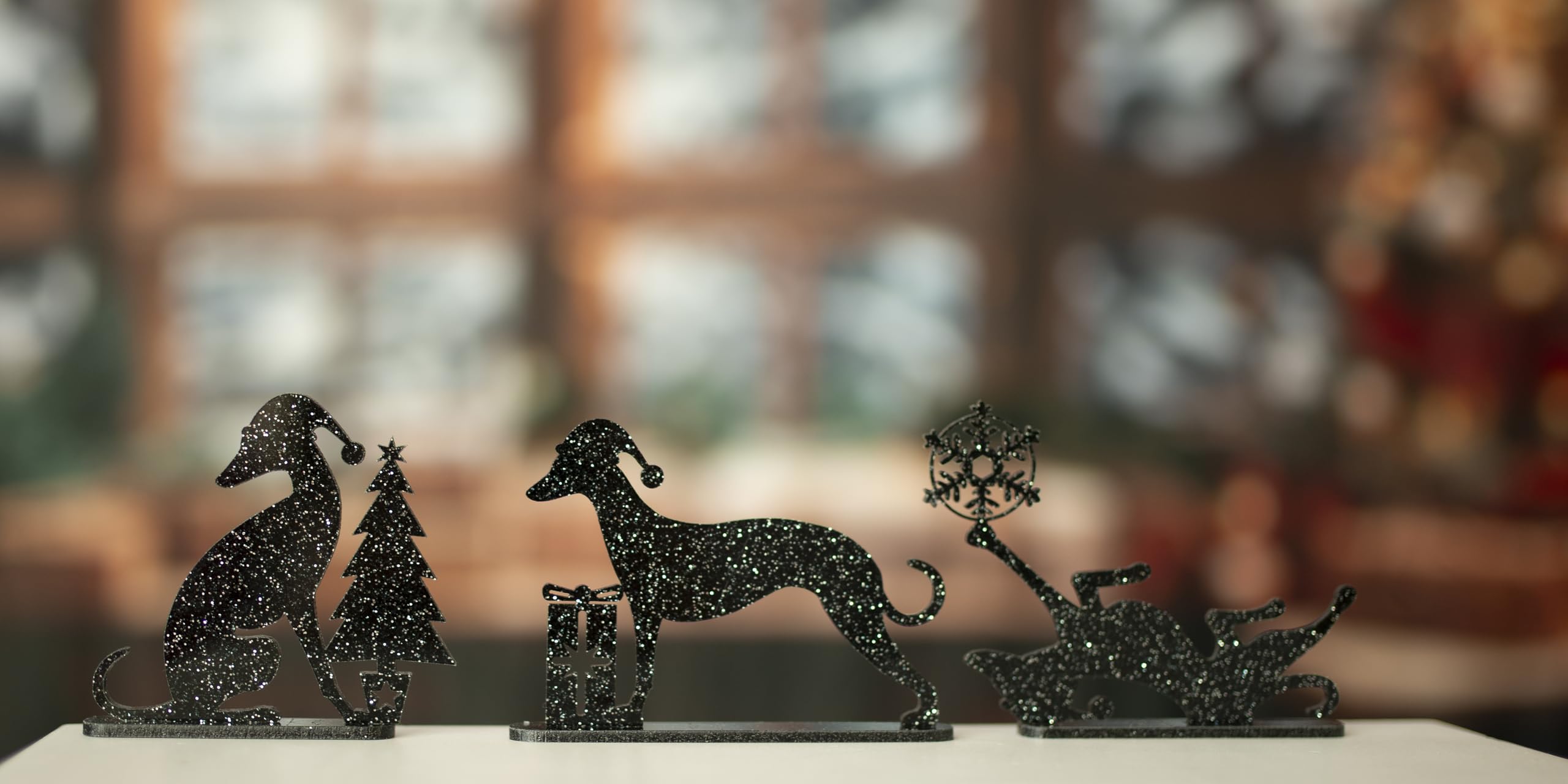 Set of 5 Sparkly Acrylic Whippet Greyhound Ornaments, Handmade Christmas Dog Decor, TV Toppers & Shelf Sitters - Image 4