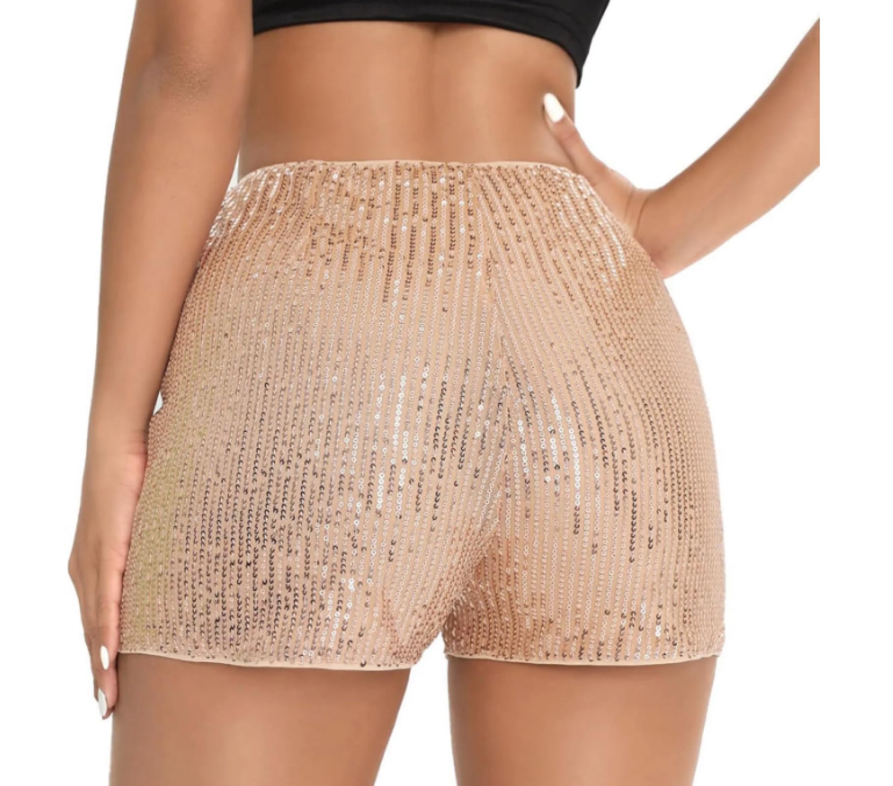 Short Jogging Femmes Paillettes Shorts Vêtements D'Été Mi Taille Élastique Scintillant Glitter Jambe Droite Shorts Sexy Club Streetwear