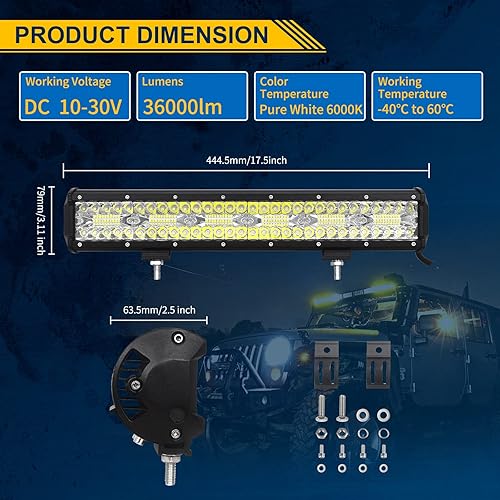 Miniatura 2 de Willpower 17 inch 46cm 360W LED Light Bar Pod Triple Light Driving Light Off Road Lights Spot Flood Combo Waterproof LED Cubes Lights for Off-Road