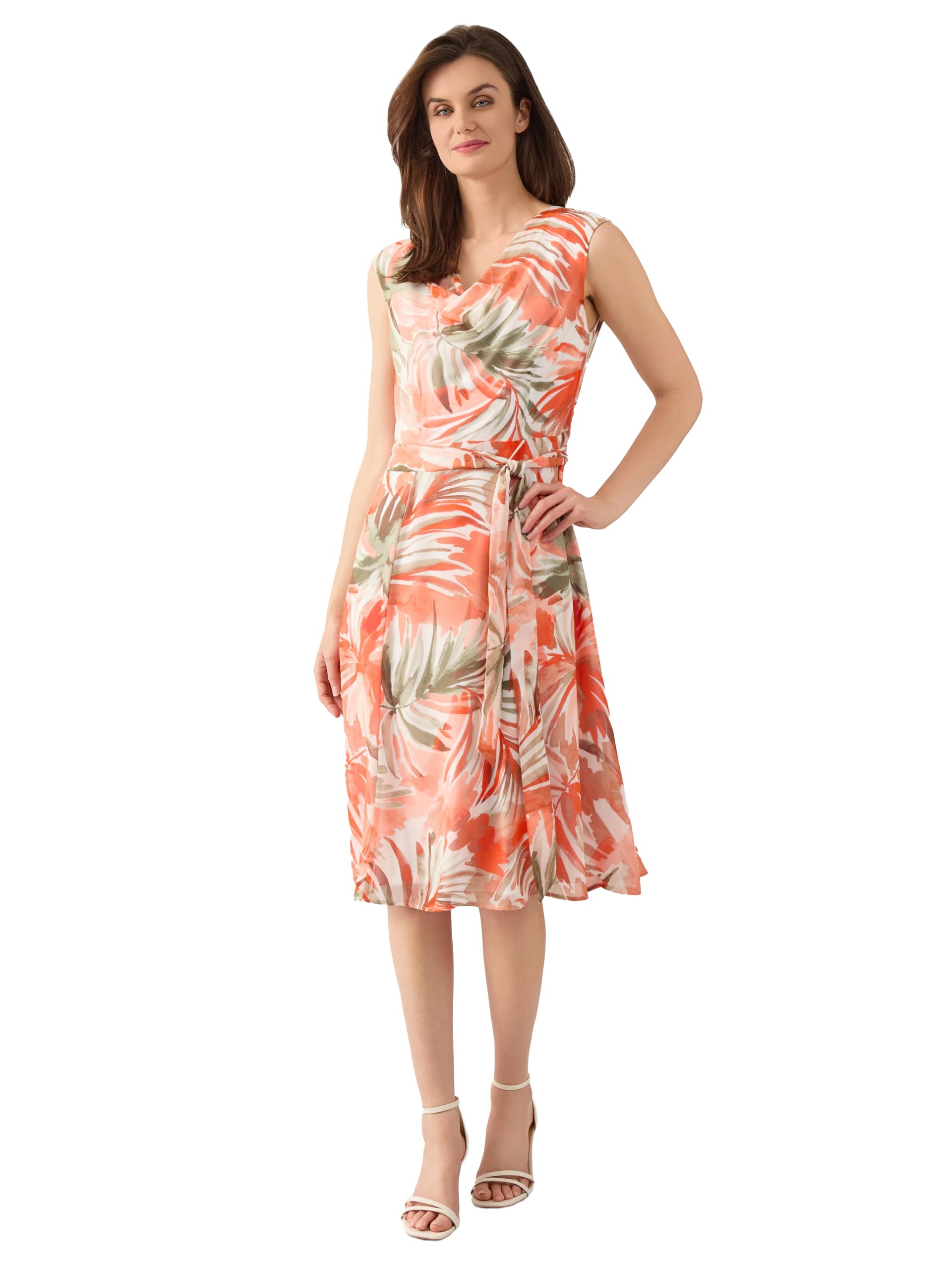 Kasper Womens Sleeveless Watercolor Print Cowl Neck Dress
