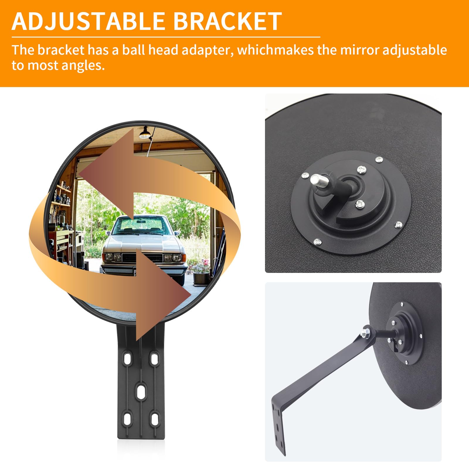 8 Inch Convex Mirror with Adjustable Bracket - 360° Bubble Mirror for Driveway, Corner Blindspot, Security, Indoor & Outdoor Use - Lightweight Acrylic Material