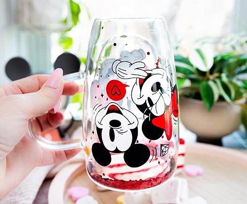 Miniatura 7 de Taza de cristal de confeti de Mickey y Minnie con corazones y diamantes de Disney, capacidad para 15 onzas