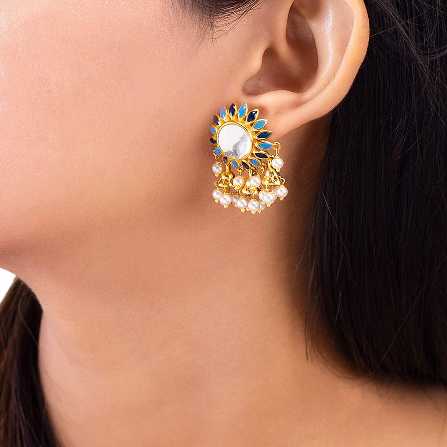 Khanak Jhumki Faux Pearls Stud Earrings, Elegant Design