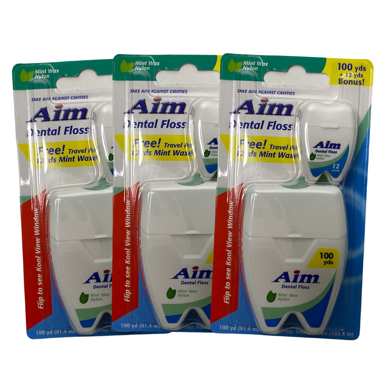 Buy Aim Dental Floss (3 Pack) Refreshing Mint Waxed Nylon Floss 100