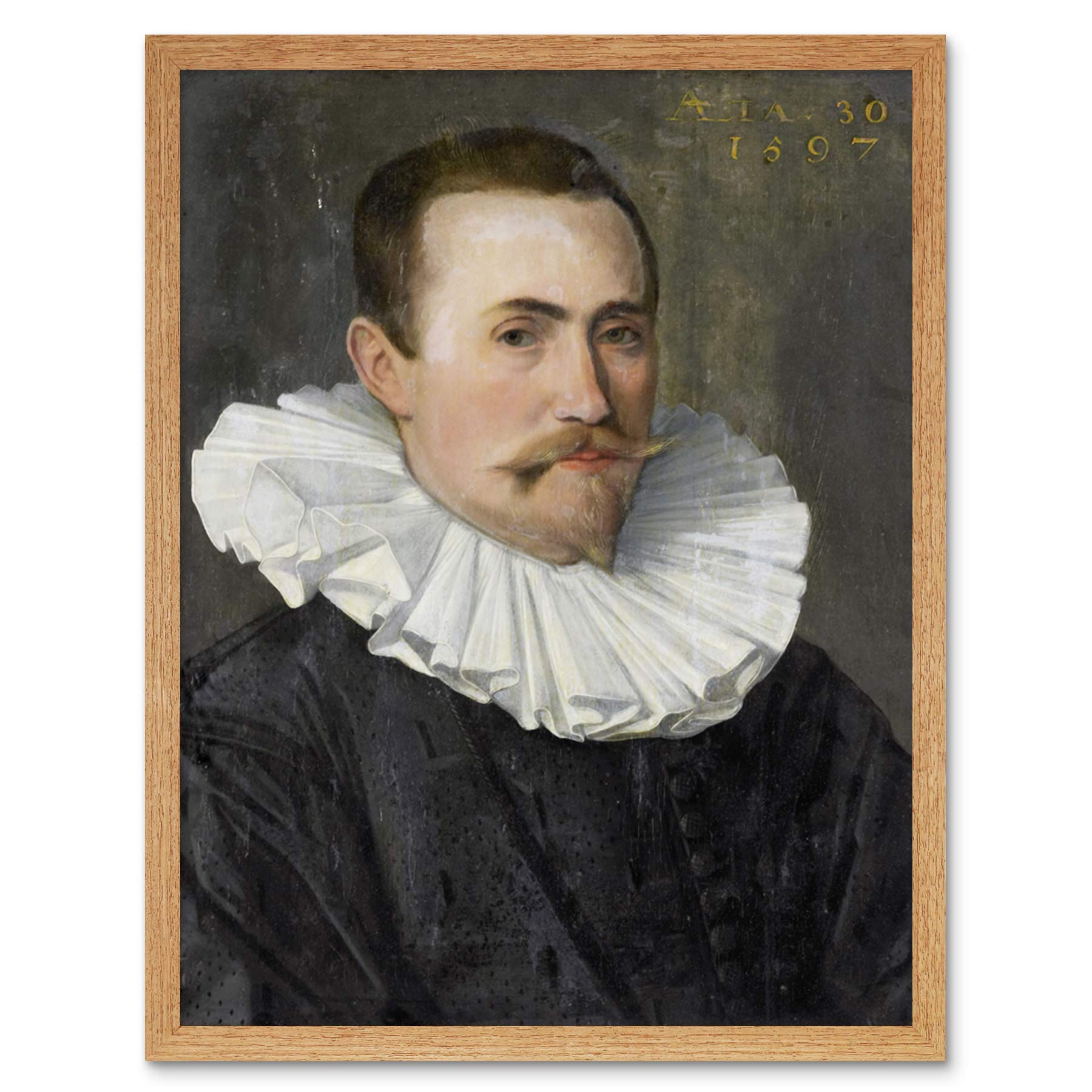 Artery8 Portrait Of A Man 1597 Painting Art Print Framed Poster Wall Decor 12x16 inch