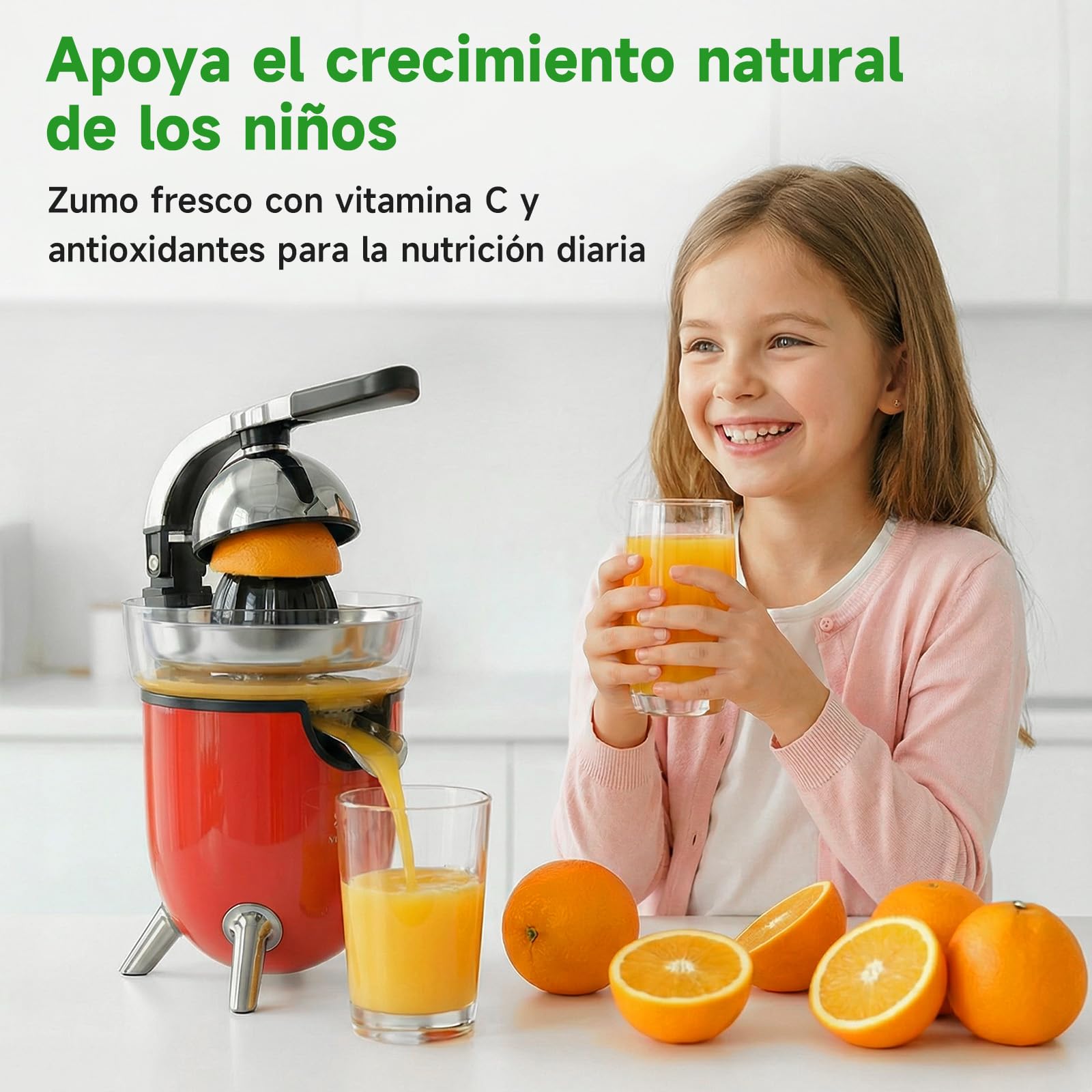 Woox Exprimidor de Naranjas Electrico, con Brazo de Palanca, 100W, Exprimidor Electrico Silencioso con 2 Conos para Limones y Pomelos, Boquilla Antigoteo, Sin BPA, Desmontable y Fácil de Limpiar