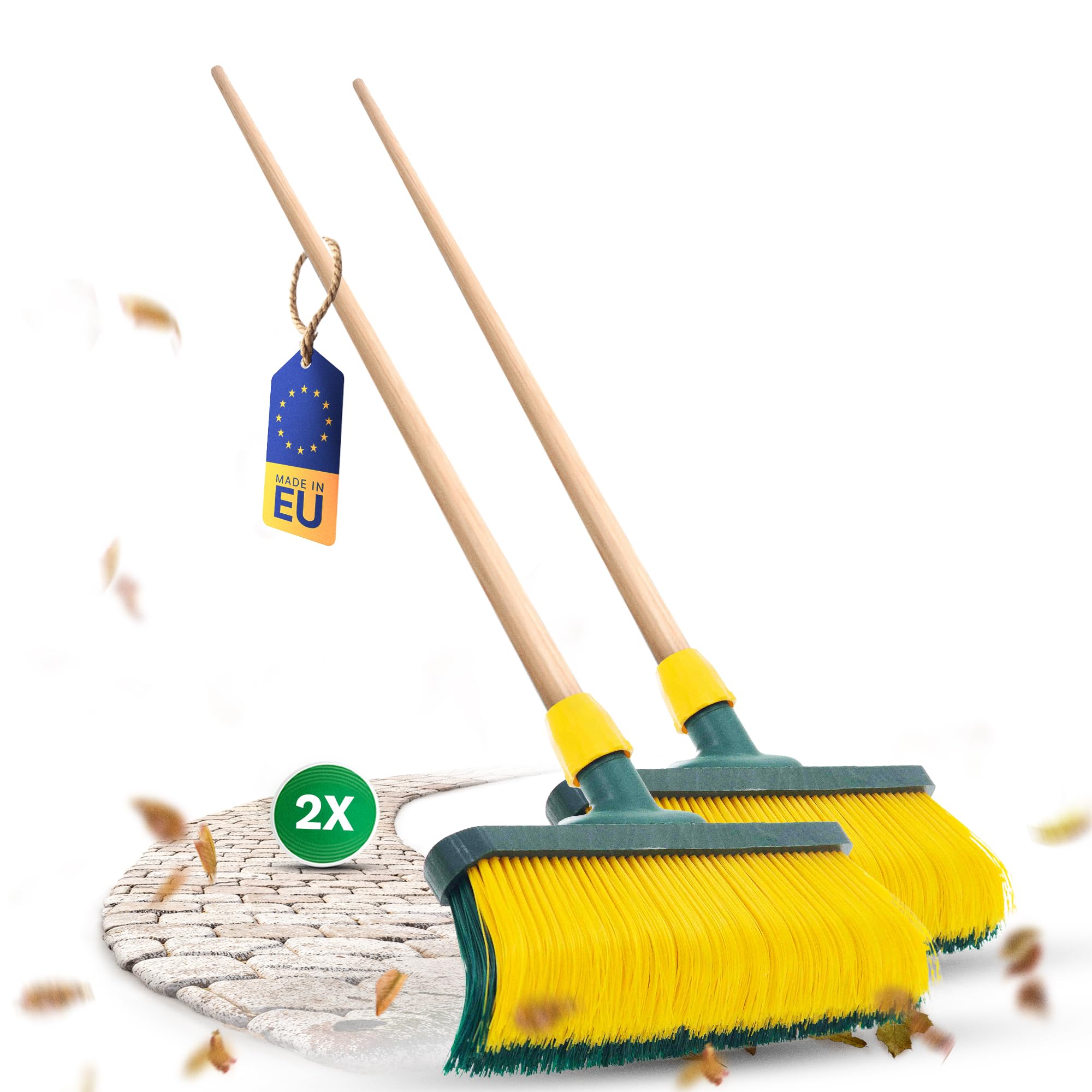 Novaliv 2 x Krallenbesen 40 cm Holz I Gebogene Borsten Gartenbesen I Kehrbesen Outdoor (Besen + Holzstiel, 40 cm)