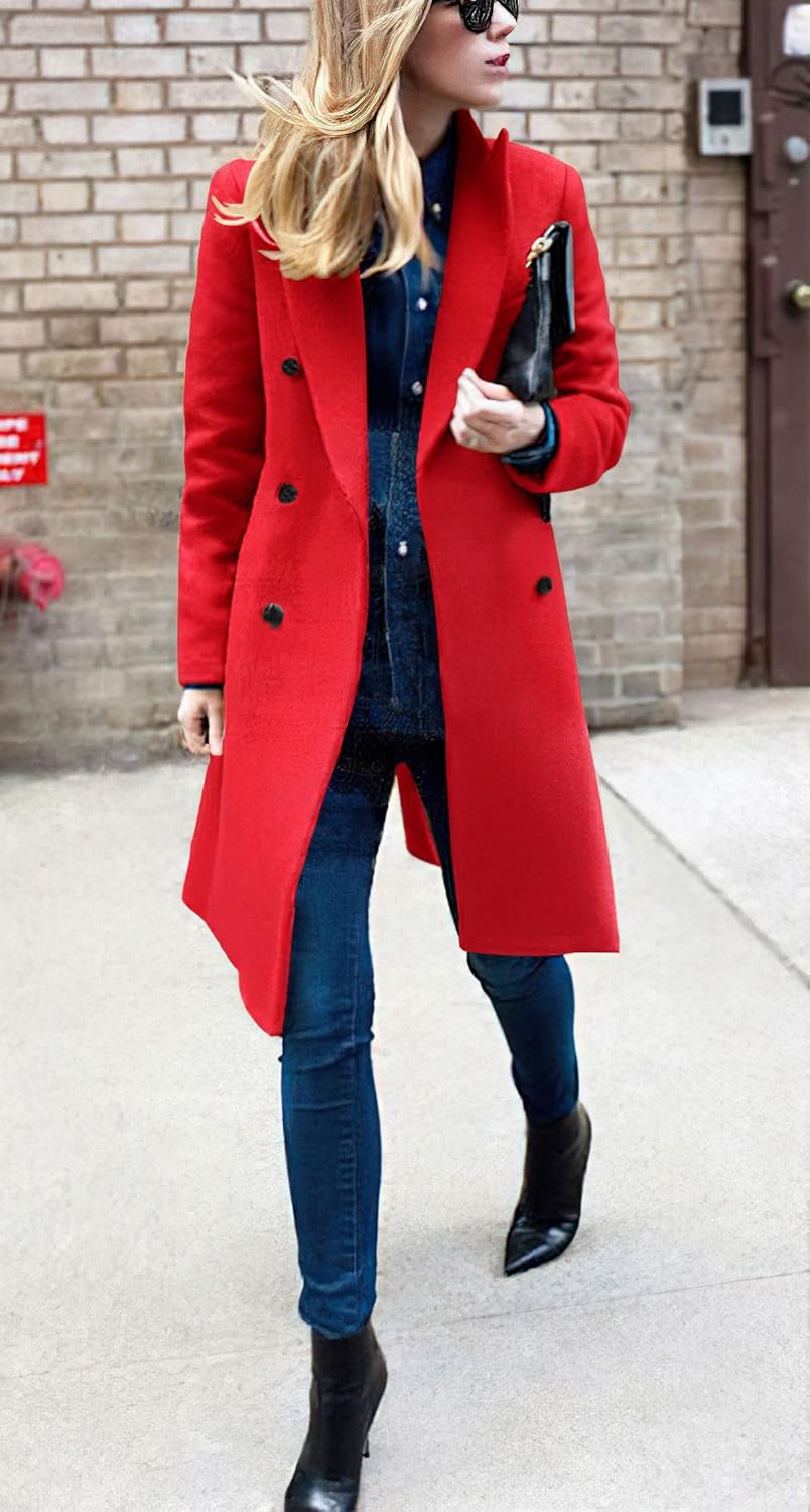 chouyatou Women's Basic Designed Notch Lapel Double Breasted Mid-Long Wool Pea Coat - Image 2