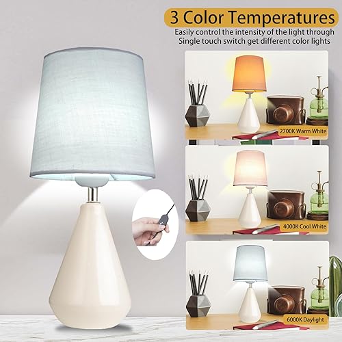 Miniatura 2 de Juego de 2 lámparas de mesita de noche pequeña para dormitorio, escritorio, con control táctil regulable de 3 vías, lámpara de cerámica de 12