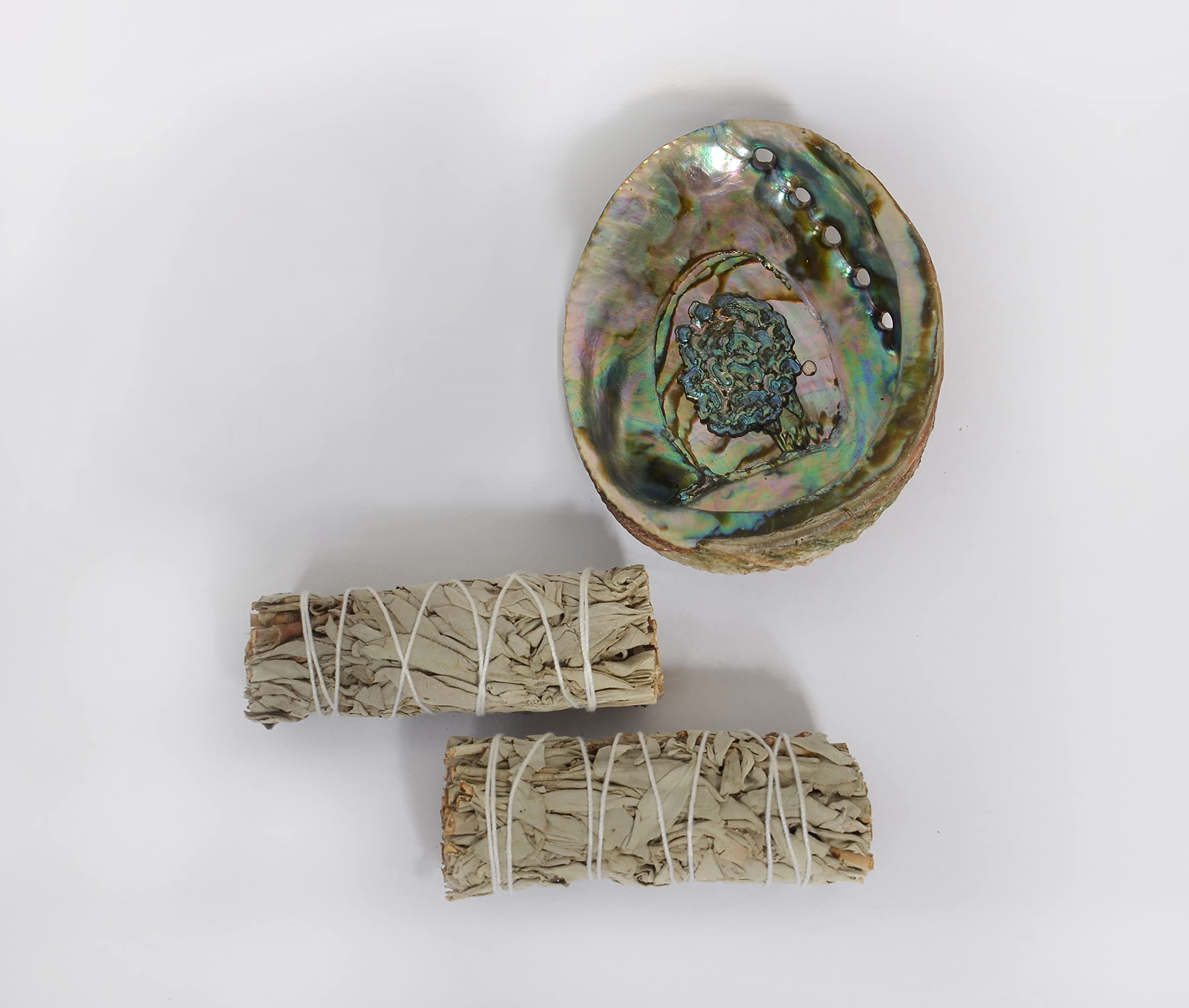 Smudging Kit - 2 White Sage Smudge Sticks 4 Inch + Abalone Shell Bowl 5-6 Inch
