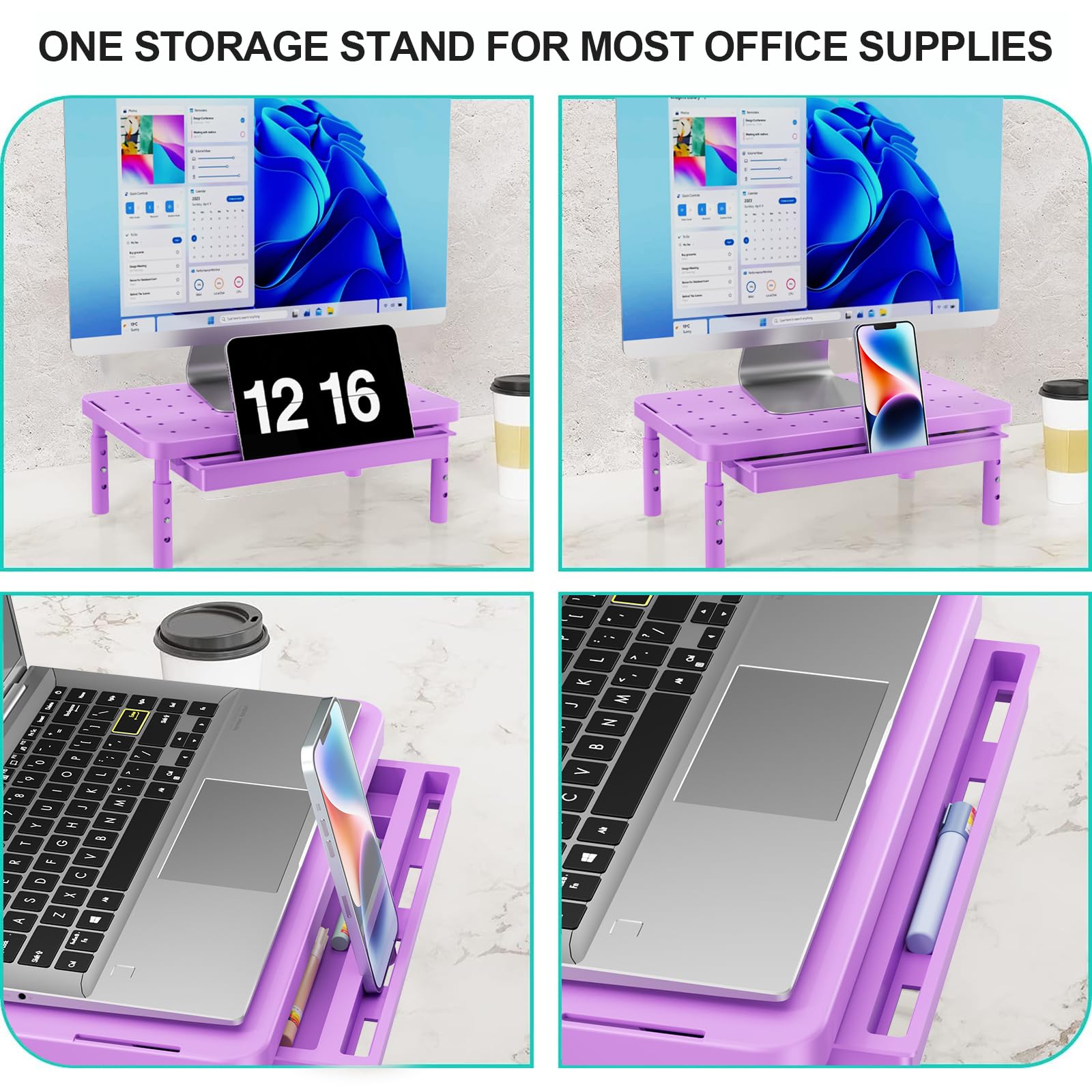 WALI Computer Monitor Stand with Storage, Monitor Riser 3 Height Adjustable view 3