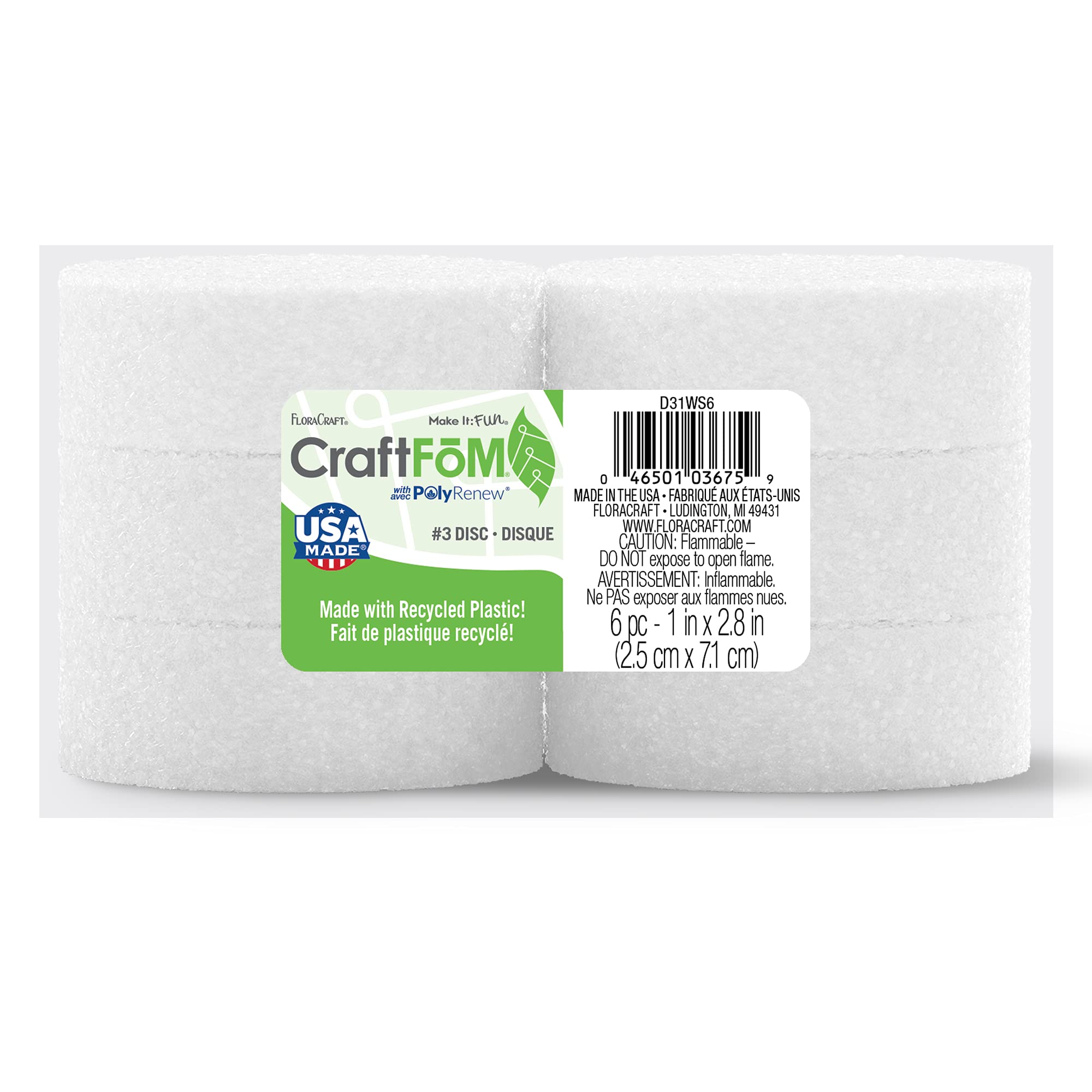 Floracraft Styrofoam Discs – Pack Of 6 White Discs, 3x1 Inches For Floral & Craft Projects - View #2