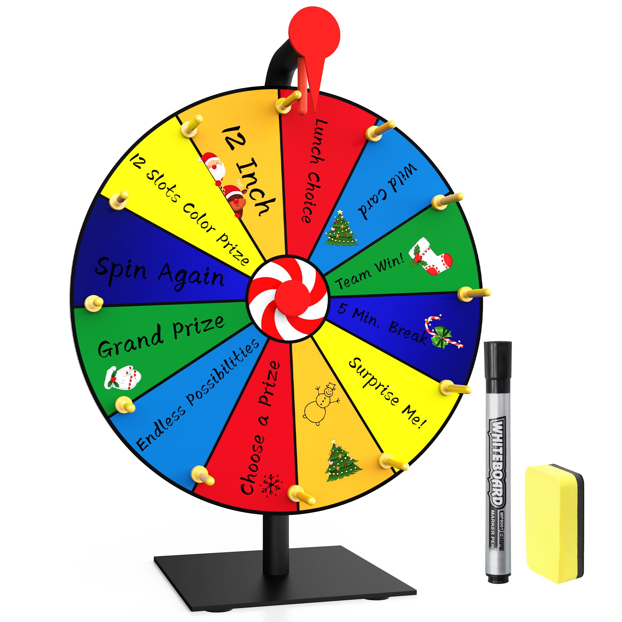 SFAED 12 Inch Spin Prize Wheel with 12 Slots, Tabletop Spinning Wheel with Heavy Duty Base, Portable Prizes Wheel Spinner of Fortune for Game, Party, Trade Show, Carnival, Classroom (15")