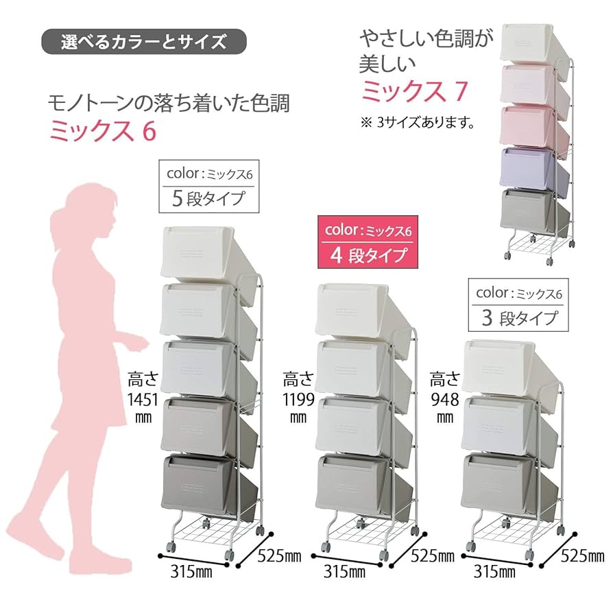 Amazon.co.jp: リス(RISU) 分別 ゴミ箱 縦型4段 ミックス6 84L