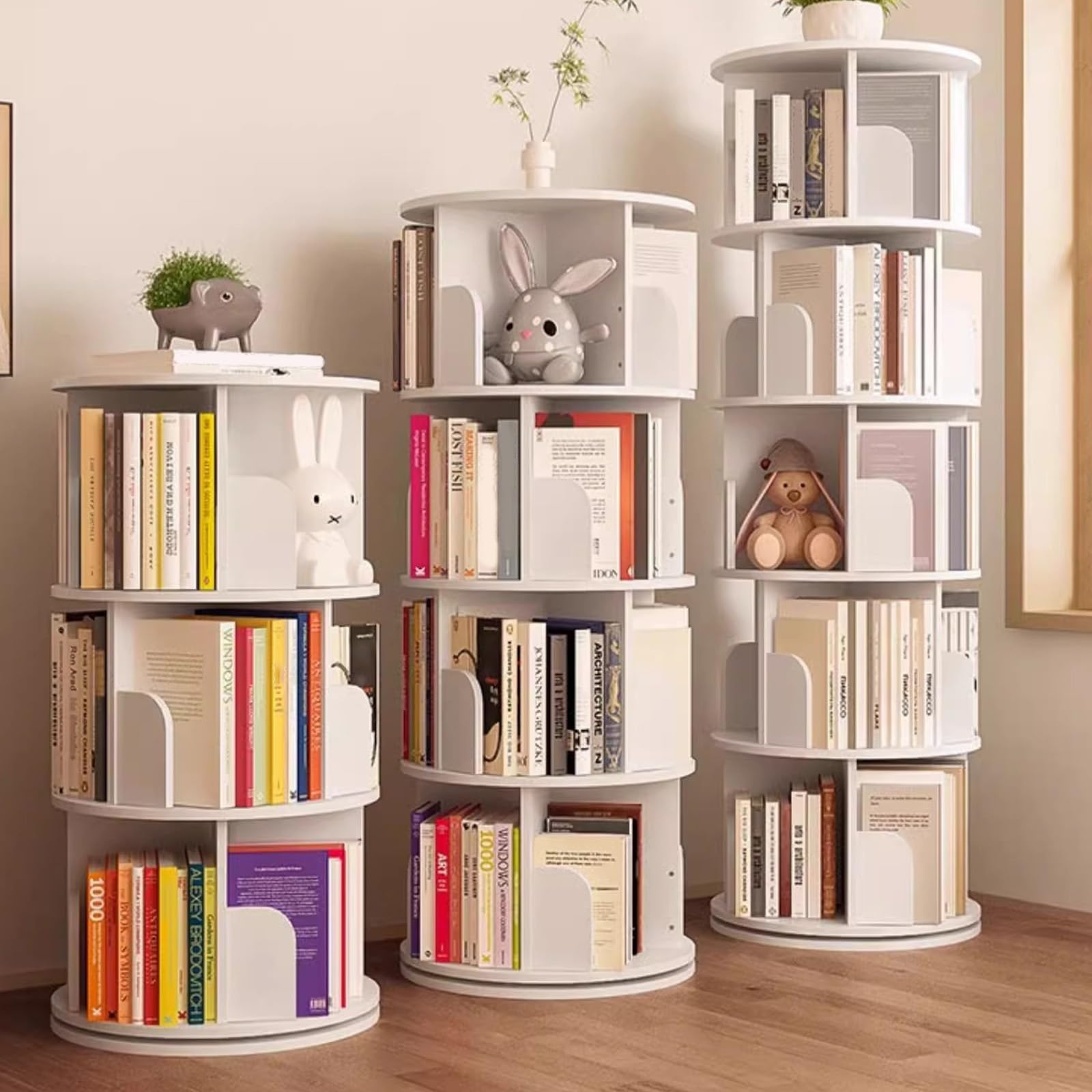 Regał obrotowy o 360°, wielowarstwowy, oszczędzający miejsce regał na książki dla studentów i biura, stylowy biały design (40 x 40 x 160 cm) - idealny do użytku domowego lub biurowego