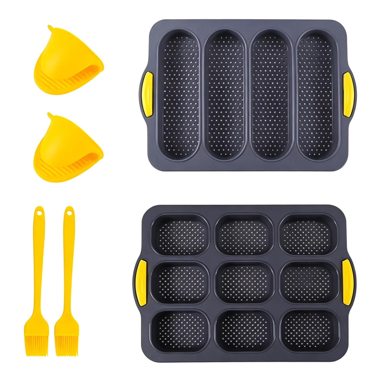 PANGBOER Professional Grades Silicone Bakewares Set with Multiple Cavities Bread Baking Set for Various Bread Shape and Size Simple Baking Tray