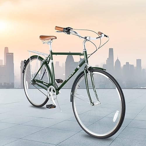 Vista 88 de Tracer Osaka - Bicicletas híbridas, marco de acero, Shimano Nexus Inter 3/7 velocidades, agarre marrón asiento marrón, bicicleta de carretera