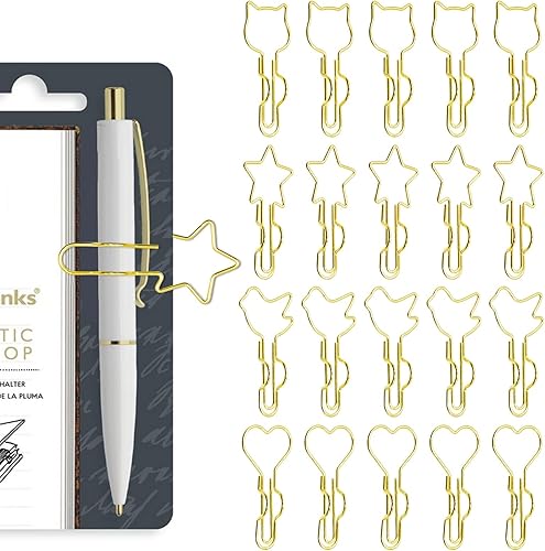 20 clips de metal para bolígrafos con forma de corazón, estrellas, gatos, palomas, portalápices para cuadernos, marcadores, clips de libros,