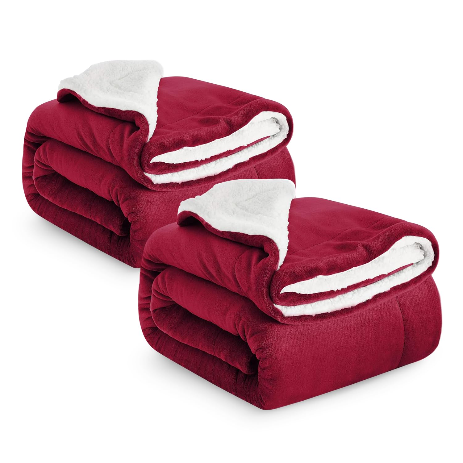 IR Imperial Rooms Sherpa Fleece Throw Blanket 2 Pack- Thick and Warm, Fluffy Microfiber Solid & Soft Blankets for Bed Sofa and Couch Double/Twin Size, Burgundy, 150x200cm — image 1