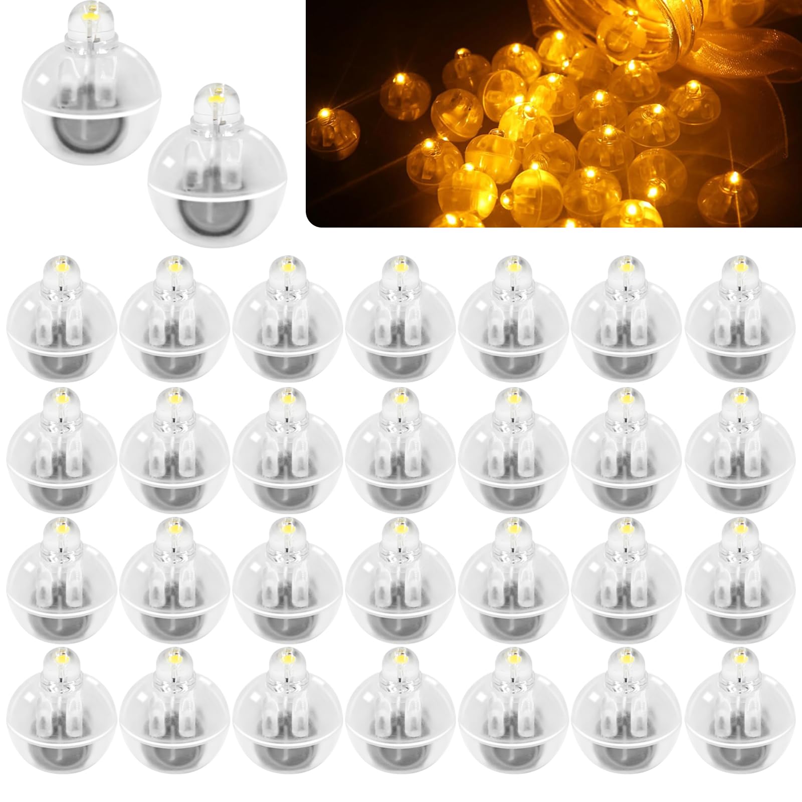 Auting 30 Stück Mini LED Lichter,Led Luftballon Warmweiß,LED Ballonlichter Drahtlose Kugellampe für Geburtstagsdeko Papierlaterne Ballonlicht Party Weihnachtsfeier Dekorationen