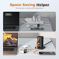 Vista 5 de Cargador USB C Block PD 100W, TESSAN Estación de Carga 6 en 1 para Múltiples Dispositivos, Cargador de Torre de Escritorio con 6 Puertos USB