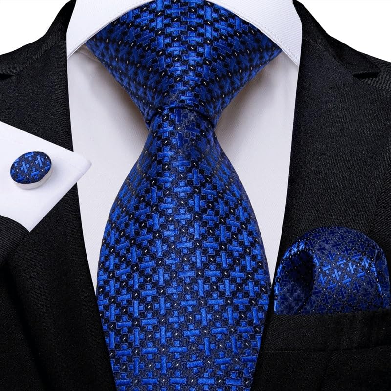 Conjunto de corbata de seda a cuadros para hombre miniatura 2