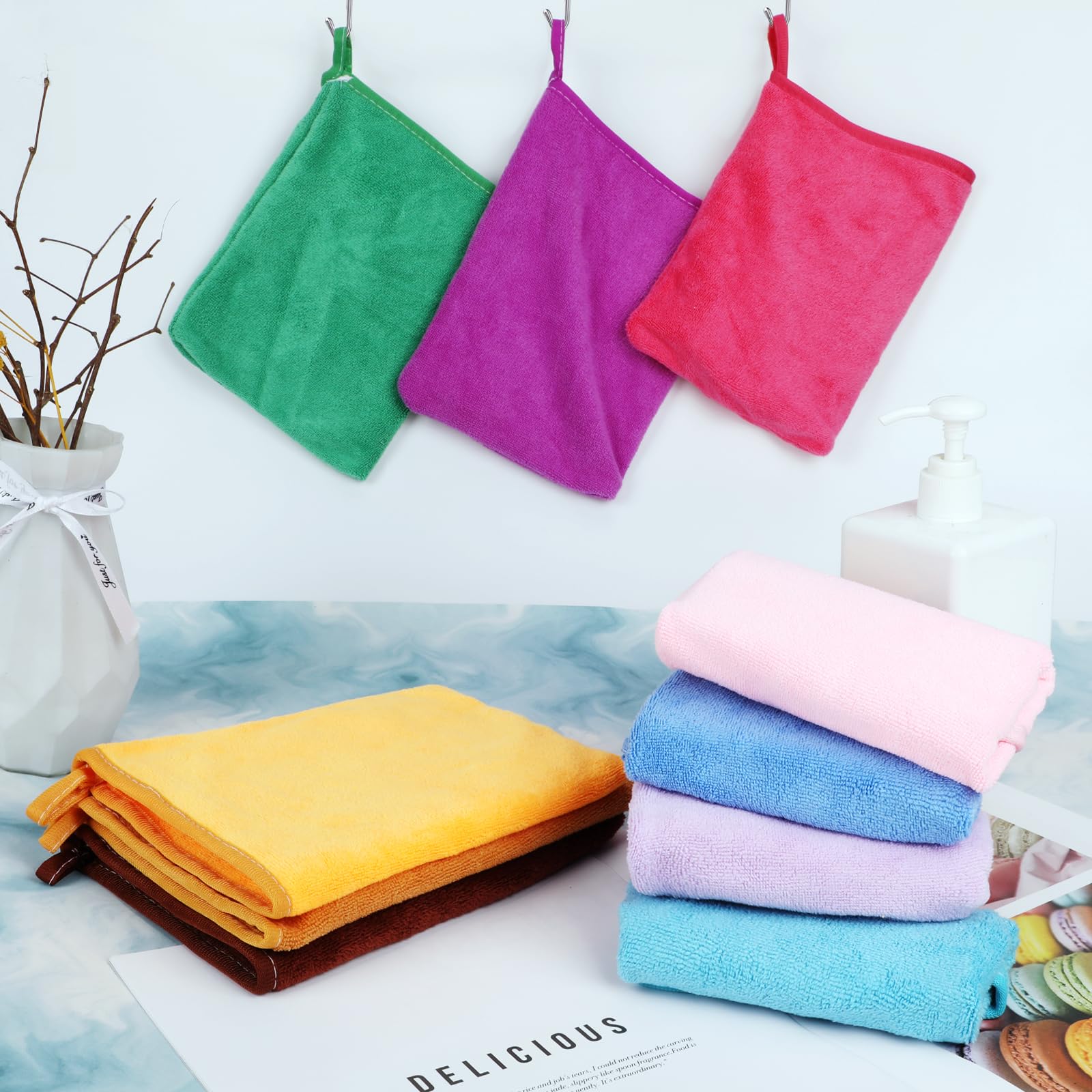 PHOGARY 10 Toallas Faciales para Baño, Guantes de Baño de 15 x 20 cm, Microfibra Premium, Superabsorbentes, Ligera, Secado rápido