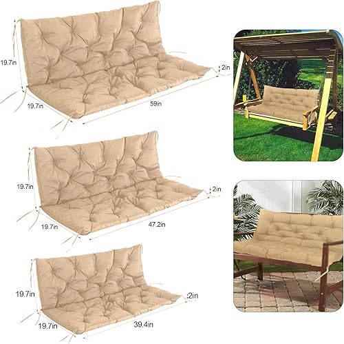 Miniatura 4 de vadmepiop Cojín de columpio para porche con respaldo, cojín de banco para exteriores, de 2 a 3 plazas, impermeable, grueso, para jardín, sillón