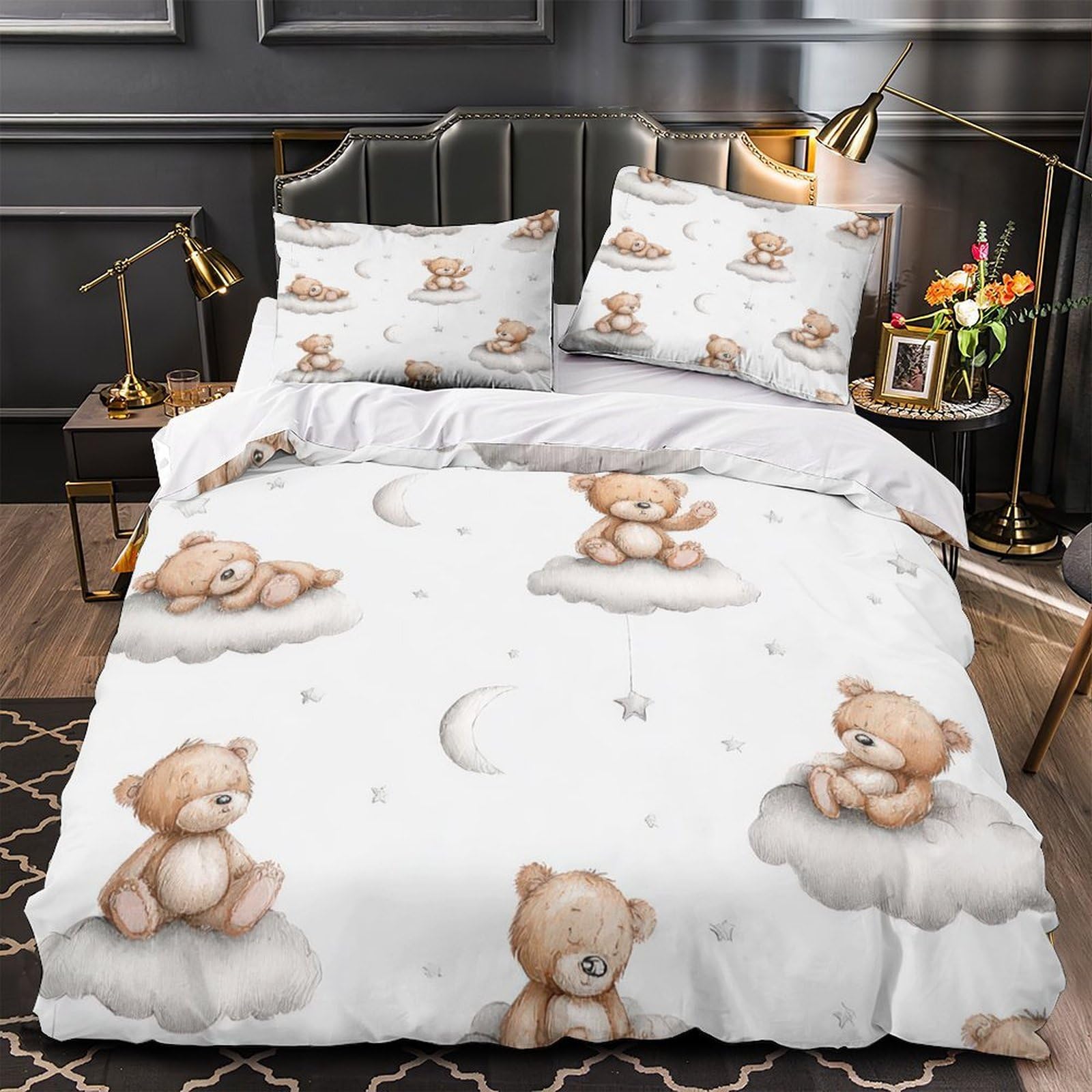 Parure de lit ours en peluche 140x200cm en microfobre avec housse de couette