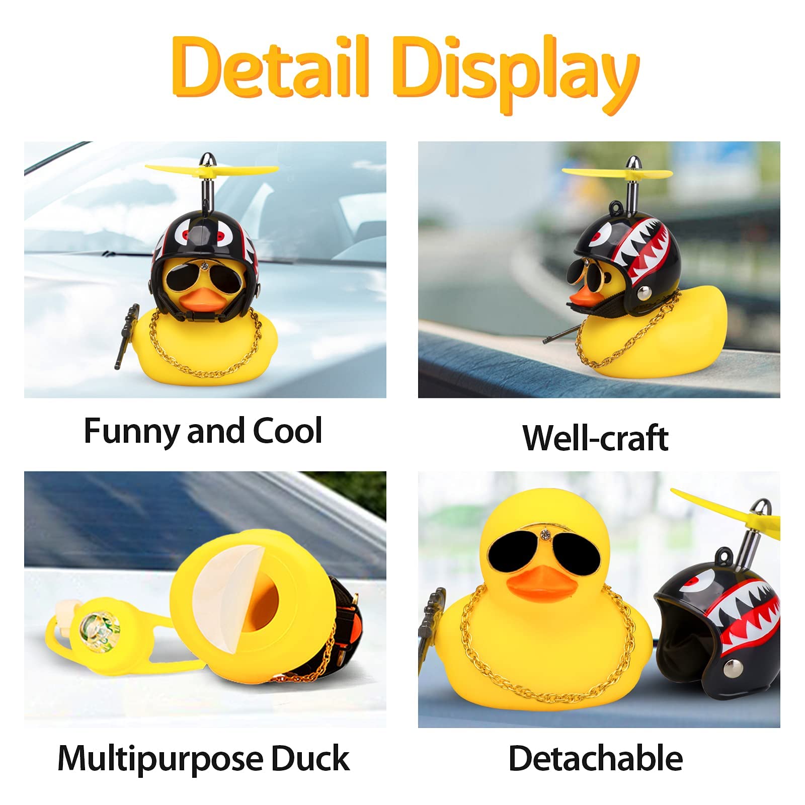 Adornos de pato de goma para automóvil, decoración de tablero de pato para apretar, decoración de bicicleta para ciclismo, motocicleta y accesorios de bicicleta (Shark-L&G) 3