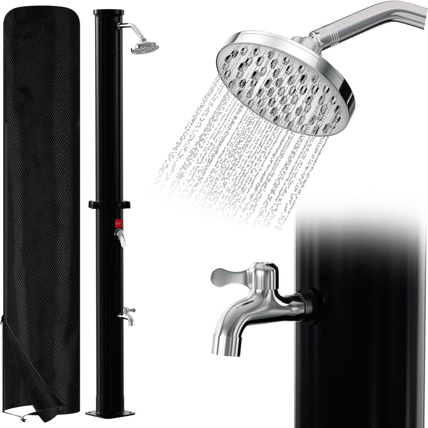 Douche Solaire de Jardin 20 l avec Capot de Protection, pommeau de Douche pivotant à 180°, Douche intégrée à Pied Max. 60 °C