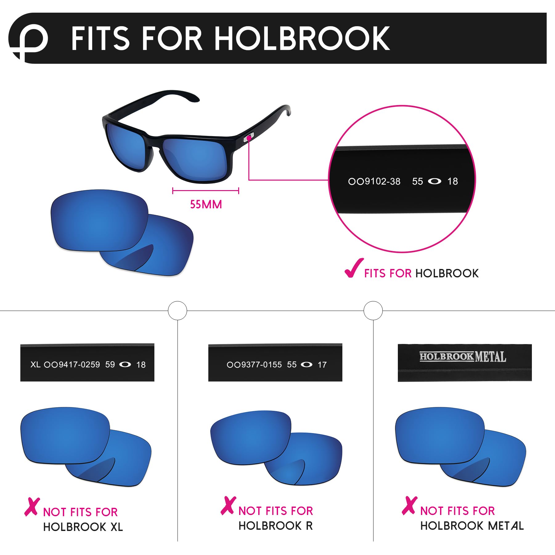 PapaViva Replacement Lenses for Oakley Holbrook OO9102 55mm Sunglass Solid Black Polarized