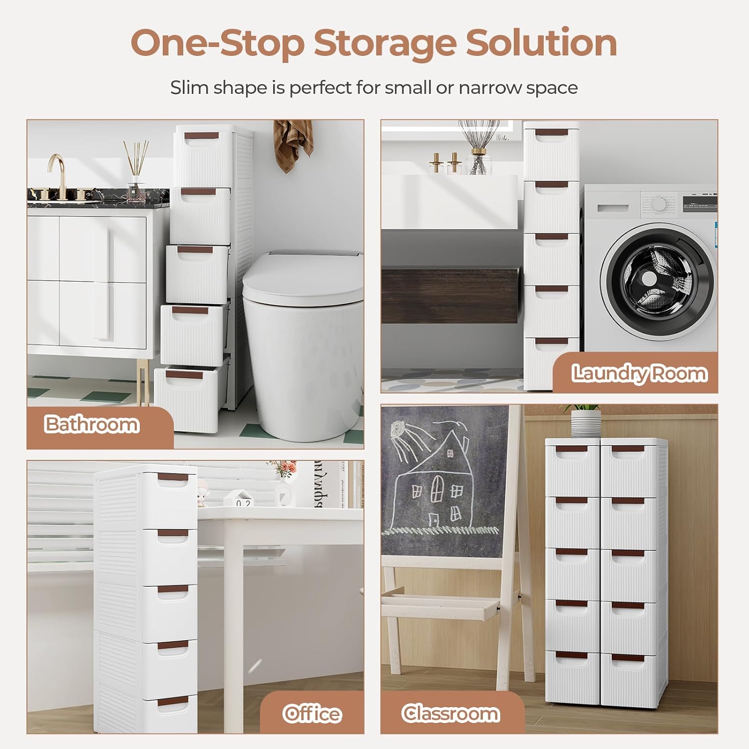Giantex 5-Drawer Rolling Organizer Unit, Narrow Storage Cabinet for Small Space with Built-In Wheels, Plastic Cart Container for Bathroom, Classroom, Studio & Salon, White (5-drawer)