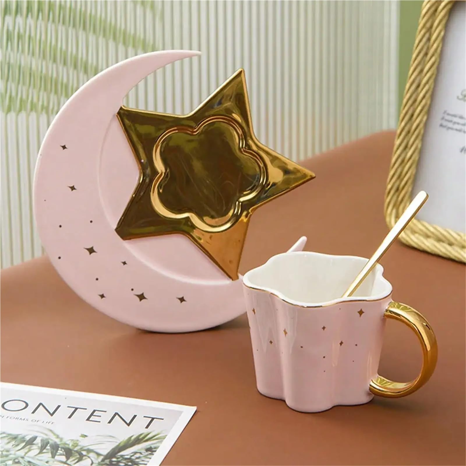 1 szt. kubek gwiazda księżyc ceramiczny kubek do kawy z filiżanką talerz łyżka popołudniowa herbata