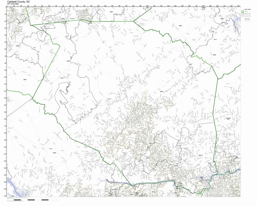 Caldwell County, North Carolina NC ZIP Code Map Not Laminated Amazon