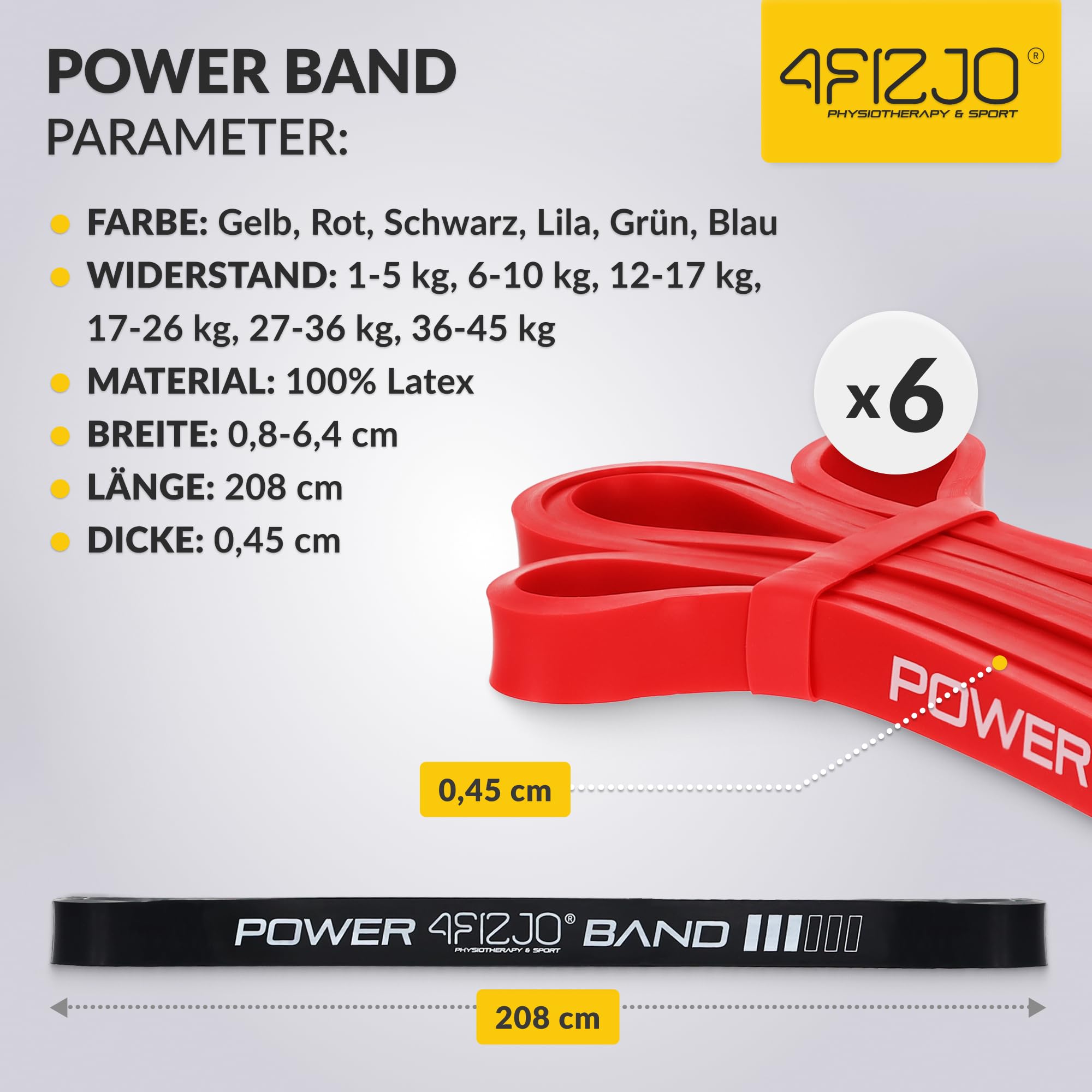 4FIZJO Latex Fitnessbänder, 208x1,3x0,45 cm, Leichter Widerstand Hypoallergen, Widerstandsbänder krafttraining, Calisthenics Equipment, Trainingsband für Yoga, Gymnastikband