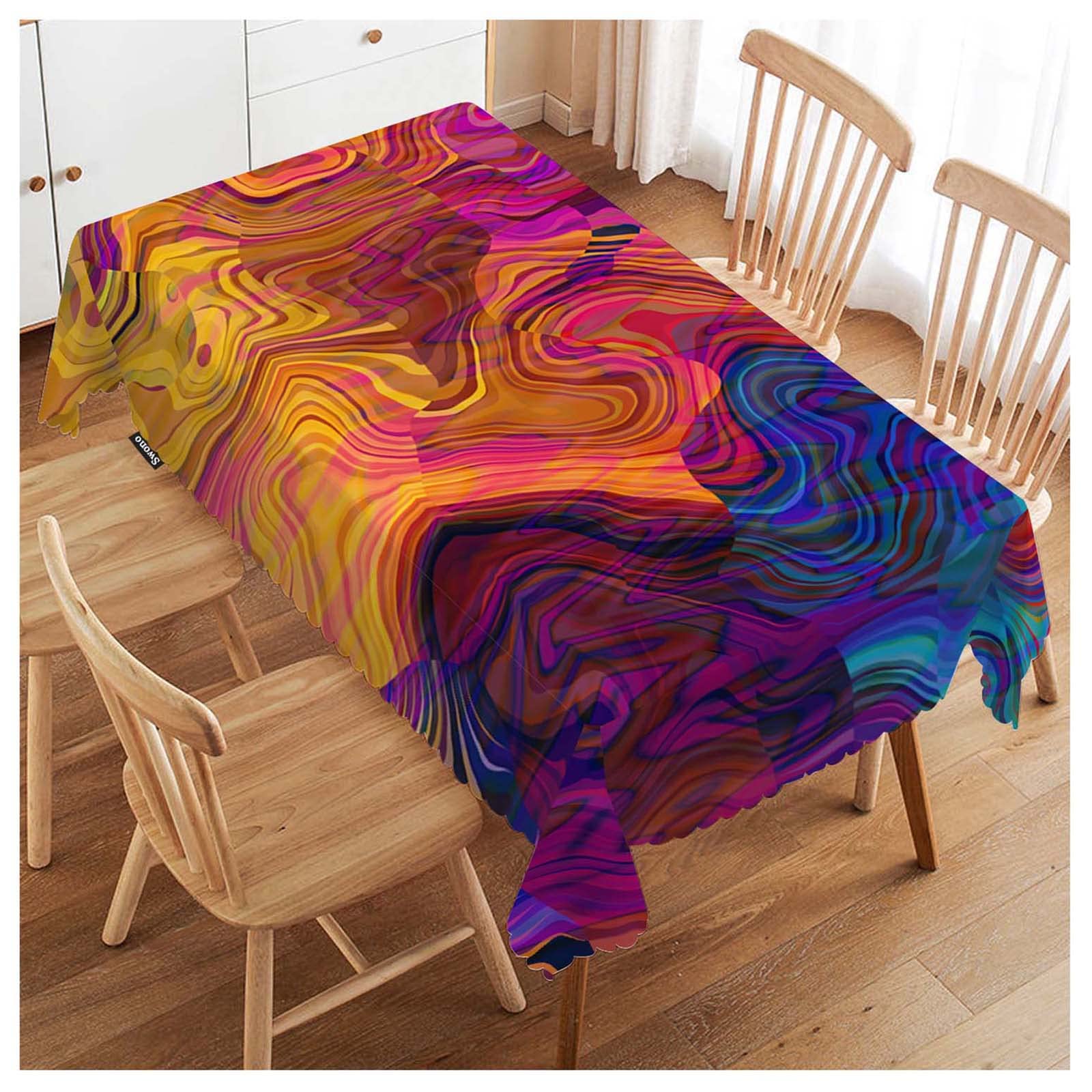 SwonoChaotic Waves Table Cloth Rectangle Tables Abstract African Rainbow Chaotic Wave Pattern Kitchen Table Cover Oblong 52"X70" Tablecloth for Dining Table Buffet Parties Patio Camping
