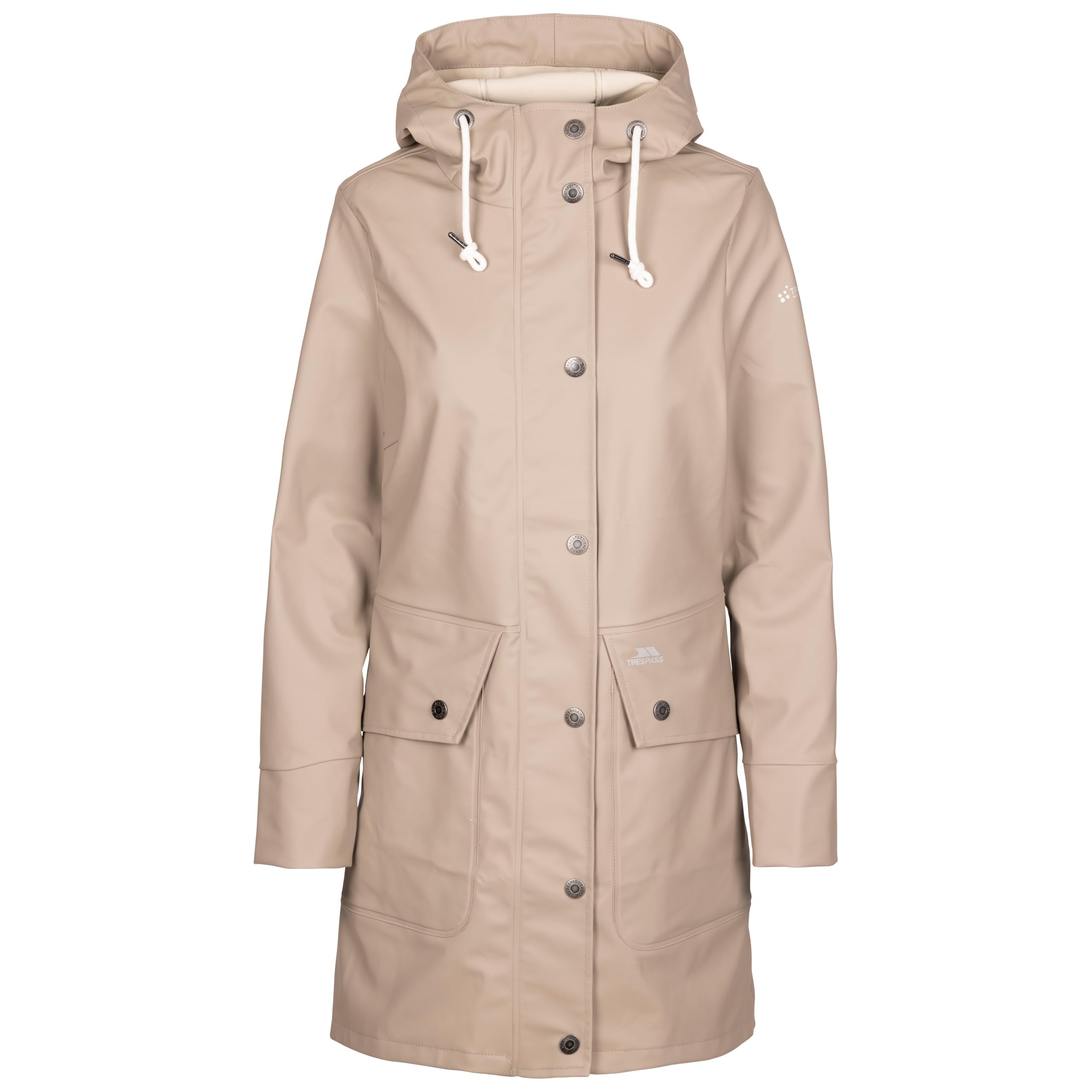 Trespass Women's Vintage Khaki Waterproof Jacket Payko - Longer Length Rain Coats For Windproof Jacket With Tapes Seams, Outdoor Water Resistant Jacket For With Zipped Pockets