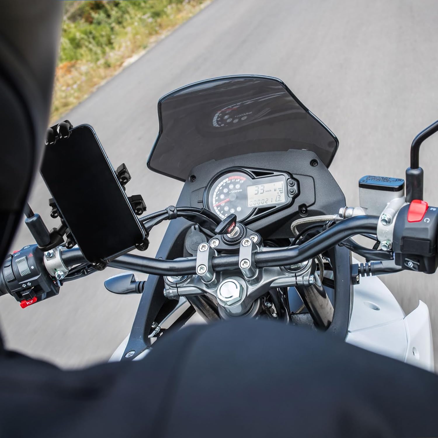 nibbi Motorocycle Phone Mount with Vibration Dampener,Ajustable Rear View Mirror Cell Phone Holder for Motorocyle Fit 4.7''-7.1'' Cell Phone