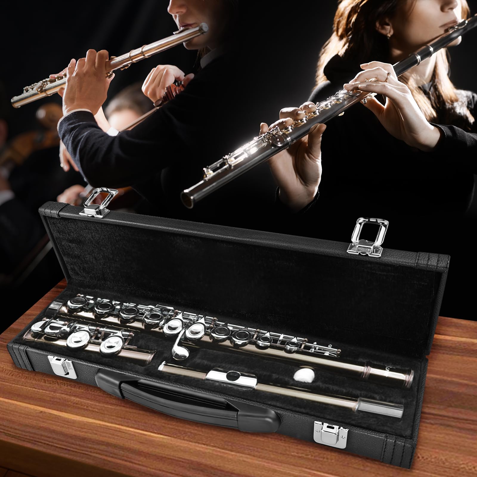 Estuche para flauta, funda para flauta, funda para flauta, funda de concierto, estuche rígido para flauta, almacenamiento de flautín con cierre de seguridad para flautistas, regalo para músicos