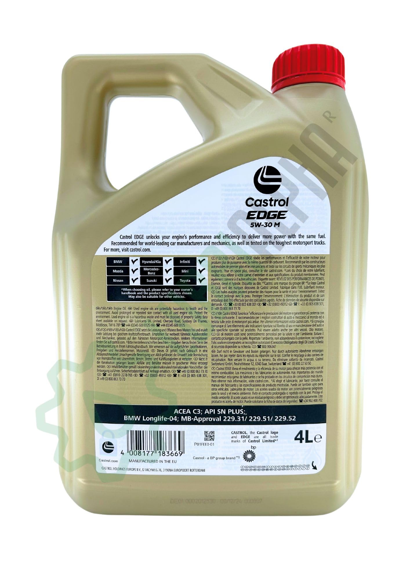 Aceite motor 5w30 coche gasolina diesel lubricante Castrol Edge 5w-30 m con Llavero sacacorchos 2x4lt